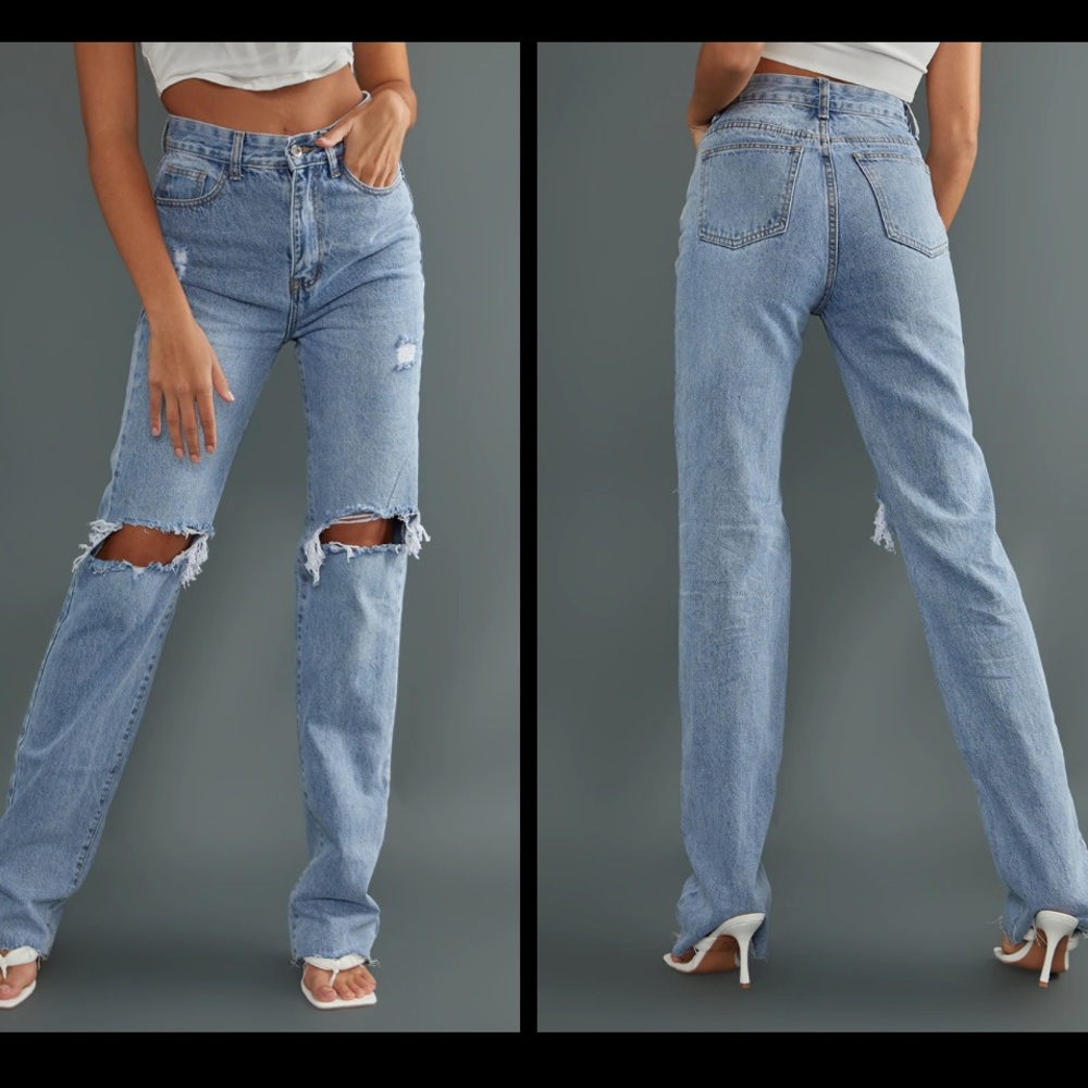 Tall Light Wash Distressed Straight Leg Jean